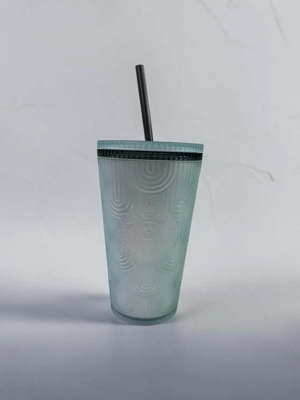 Starbucks 24oz Venti Cold Cup Tumbler with Aqua Blue Scalloped Pattern
